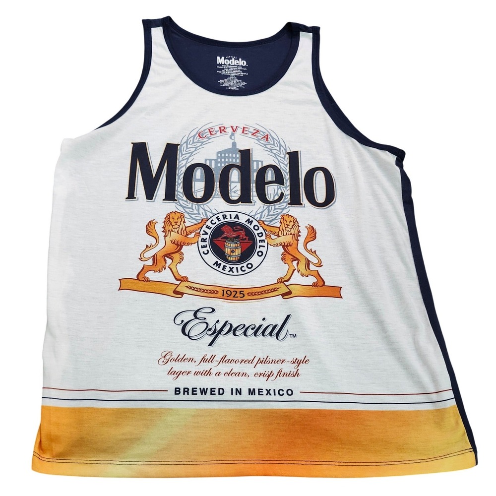 Modelo Especial Beer Tank Top Mens Large White Graphic Sleeveless Shirt